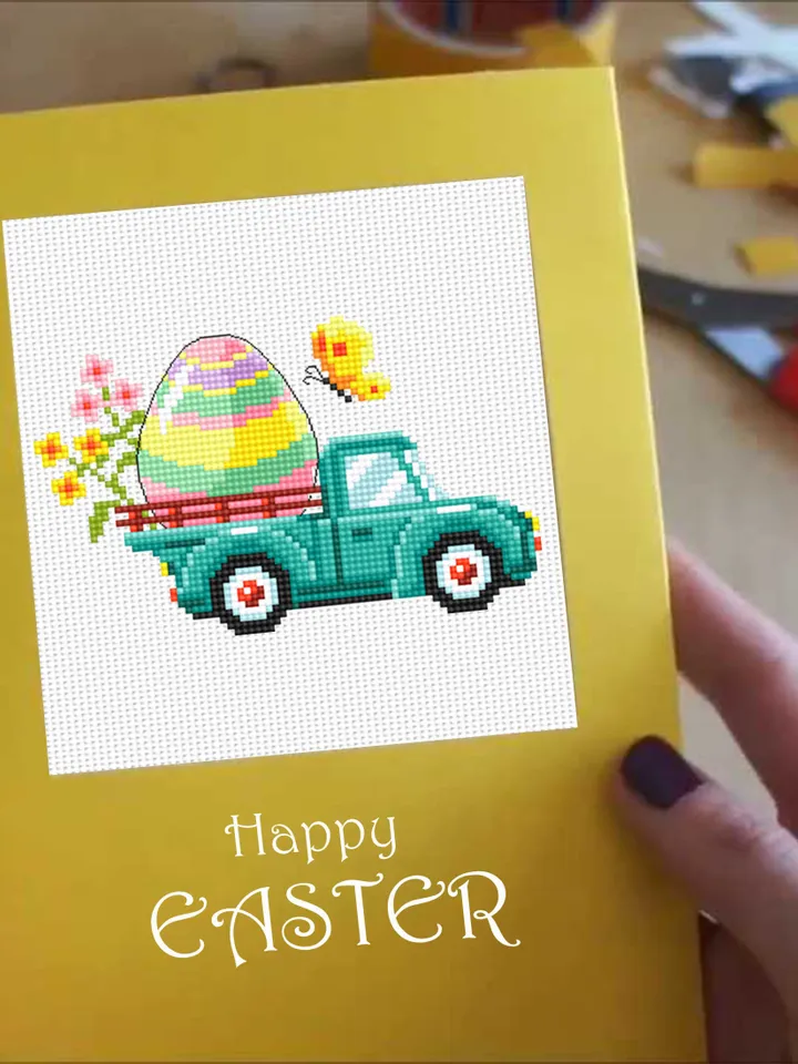 Easter truck cross stitch pattern PDF download Easter egg cross stitch chart, Easter digital pattern PDF for beginner, Farmhouse truck #T28