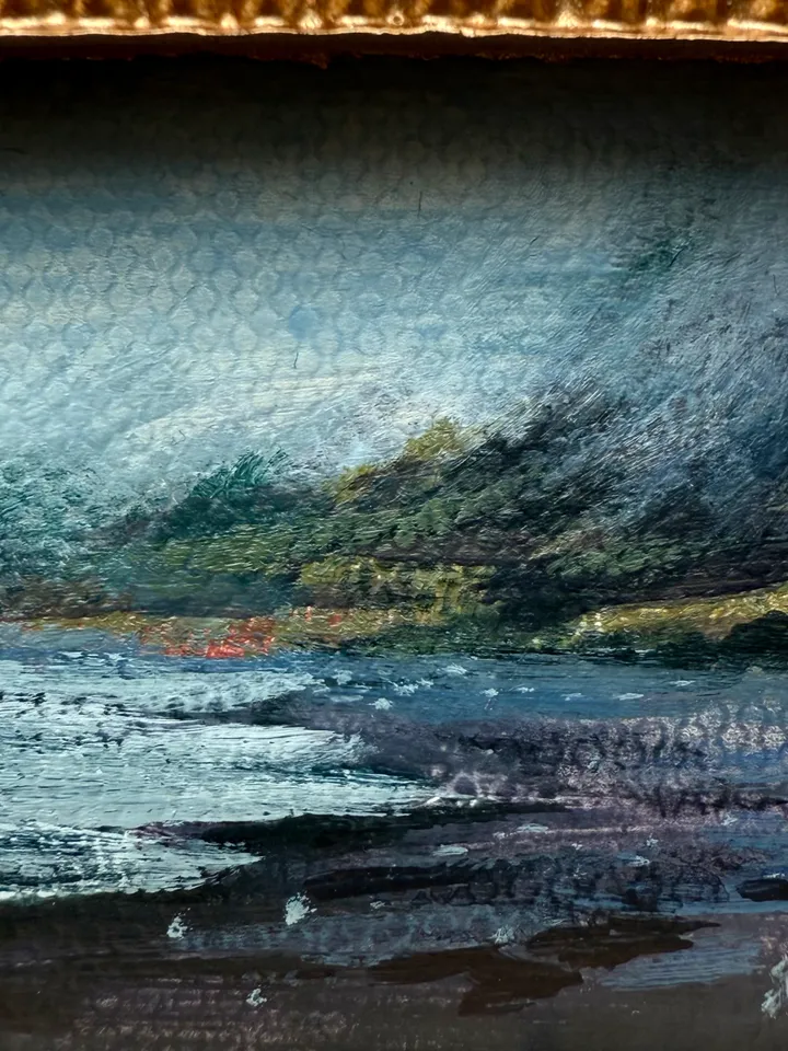 Ocean Landscape Painting Original In Vintage Style Frame Small Framed Museum Style Painting Art Renaissance Antique Seascape Painting Foggy Coast