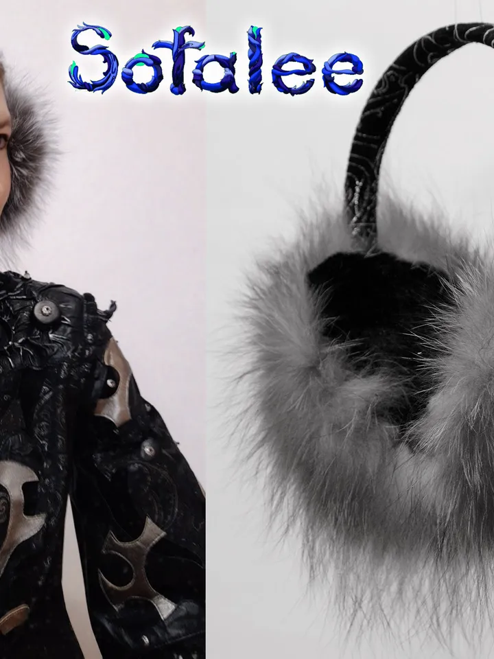 Earmuffs silver fox genuine fur rim of real leather/ earphones winter/ Earmuffs women/ Unisex fur earmuffs by Sofalee.