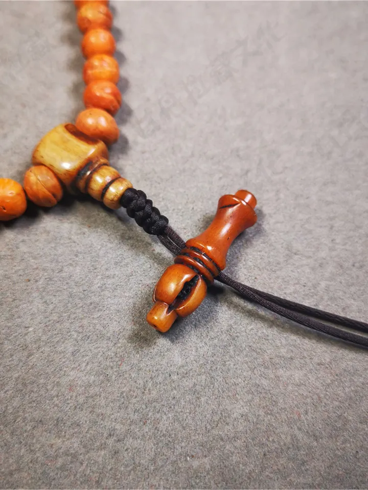 Gandhanra Hand Carved Tibetan Yak Bone Amulet, Vajra and Kila(Dorje Phurba) Pendant Mala,Prayer Beads