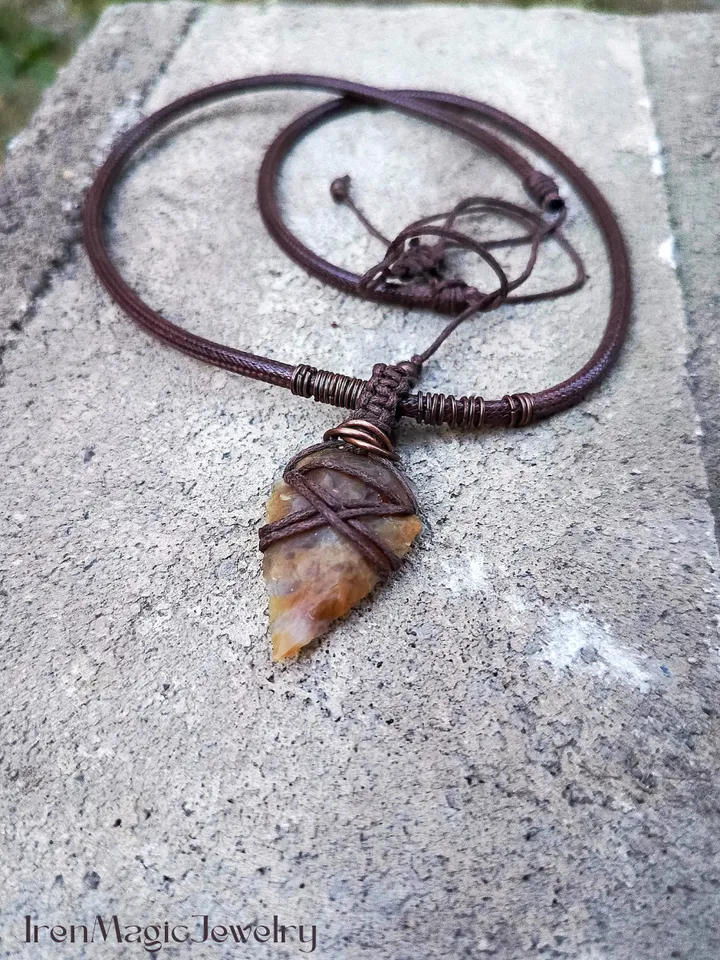 Tribal Stone Arrowhead Pendant for Men | Boho Necklace on Cord