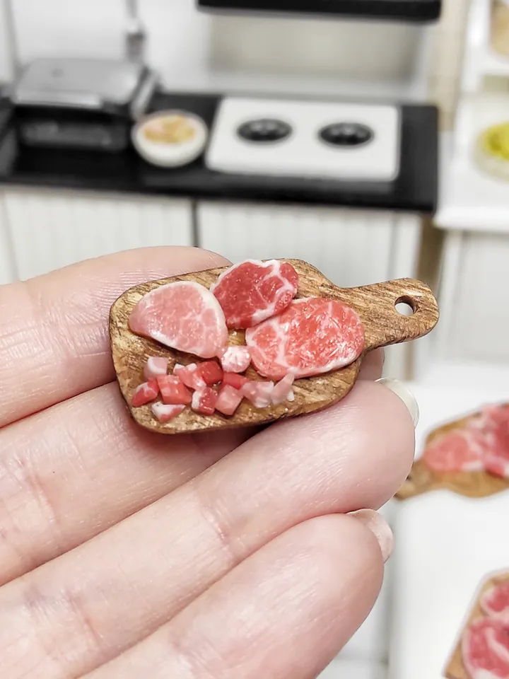meat board, dollhouse meat, farm food, toy food, miniature, mini food, food for dolls, gift ideas, dollhouse miniature