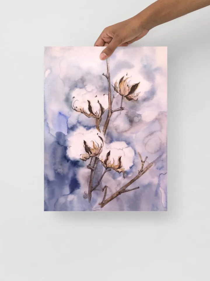 Cotton Watercolor Painting Set of 2 Flowers Original Painting Floral Art