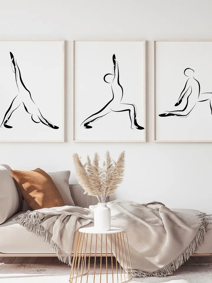 Set Of 3 Yoga Wall Art, Yoga Abstract Art, Yoga Wall Decor, Yoga Poster, Yoga Studio Decor, Yoga Pose, Yoga Gift Ideas, Valentines Day