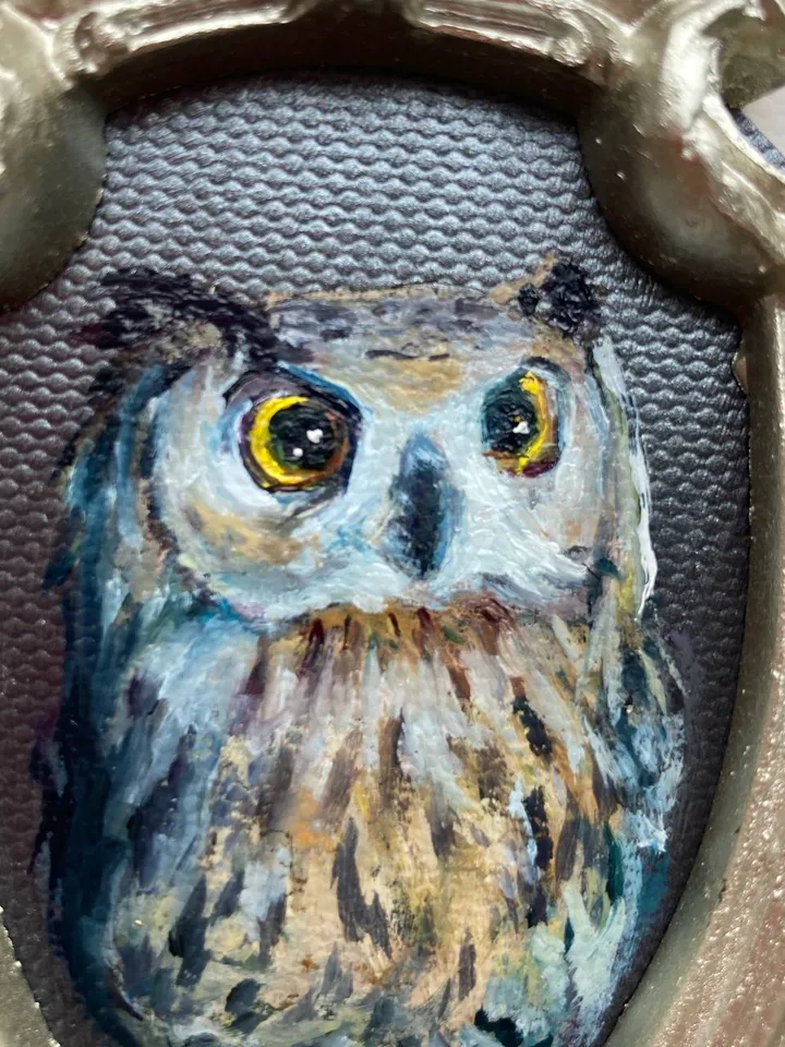 Owl Oil Painting Original In Vintage Style Frame Small Framed Bird Art Baby Owl