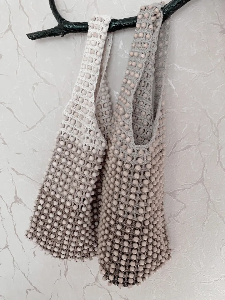 Crochet net bag with beads pattern PDF, grocery bag, market bag, vegan bag, tote bag, farmer bag, eco friendly bag, digital instant