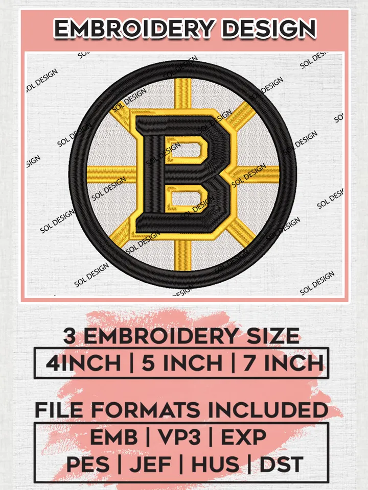 NHL Boston Bruins Hockey Team Logo Embroidery Design, NHL Boston Bruins Logo Embroidery Files, Hockey Team Machine Embroidery, Machine Embroidery Design