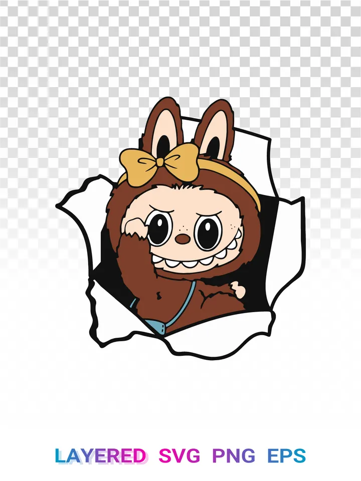 Labubu Breaking Through PNG SVG, Torn Hole Labubu Clipart