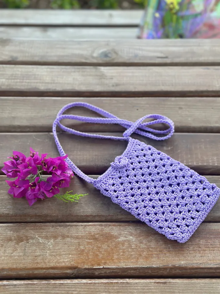 Crochet crossbody bag pattern, cell phone pouch, crochet mini purse, mobile phone case, summer shoulder messenger bag, DIY