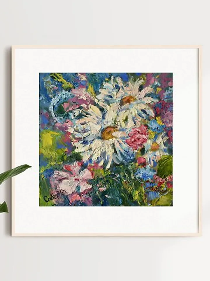 Daisy Painting Flowers Original Art Floral Impasto Oil Small Artwork Picture