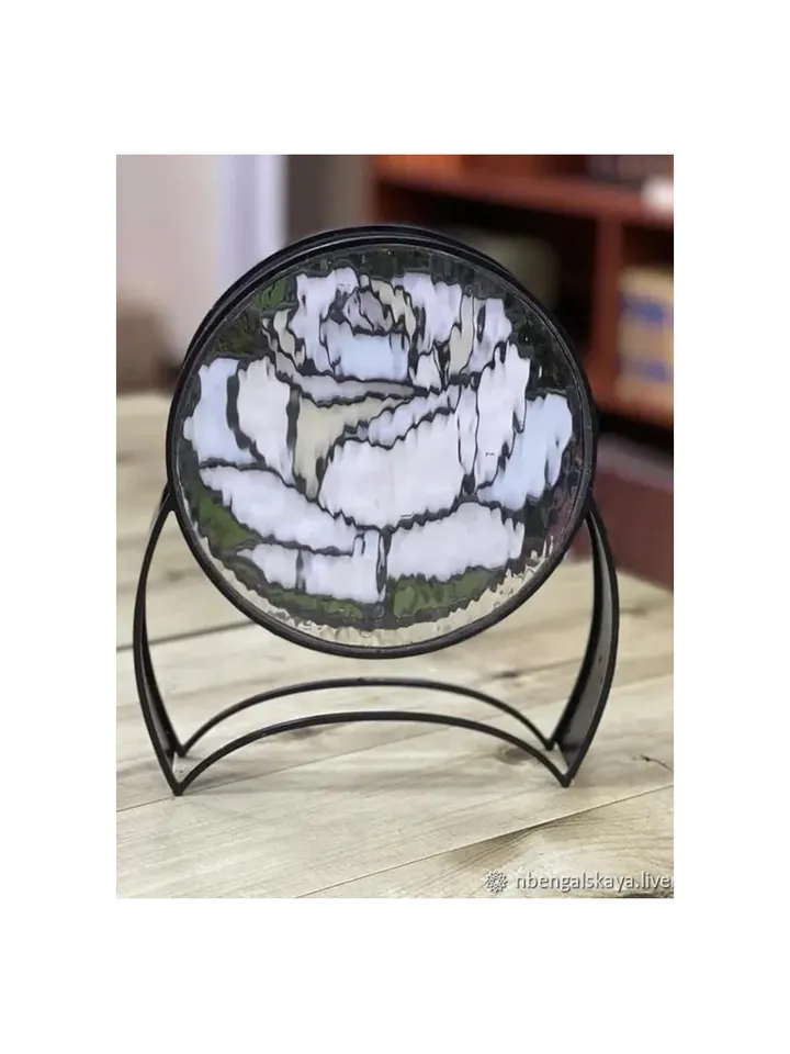 White Rose. Double Stained Glass in Tiffany Technique, Double Layered Stained Glass in Tiffany Technique, Double-Tiered Stained Glass in Tiffany Style, Two-Sided Stained Glass in Tiffany Method, Double-Paneled Stained Glass in Tiffany Technique, Dual-View