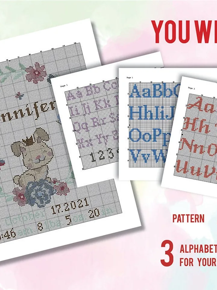 Rabbit Birth announcement cross stitch pattern, baby,personalized, boy girl nursery decor, counted, chart, gift DIY, embroidery, instant PDF