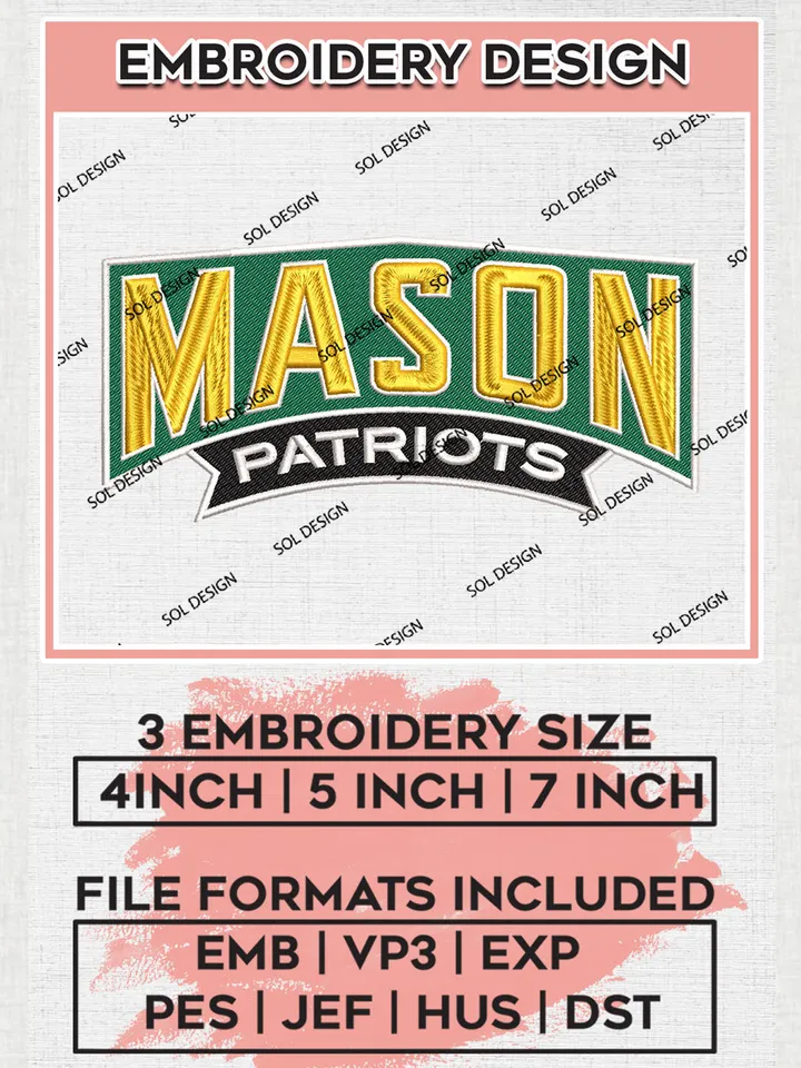 NCAA Mason Patriots Team Word Logo Embroidery Design Files, NCAA George Mason Patriots Machine Embroidery, NCAA Teams, 3 sizes, NCAA Machine embroidery designs, Digital Download