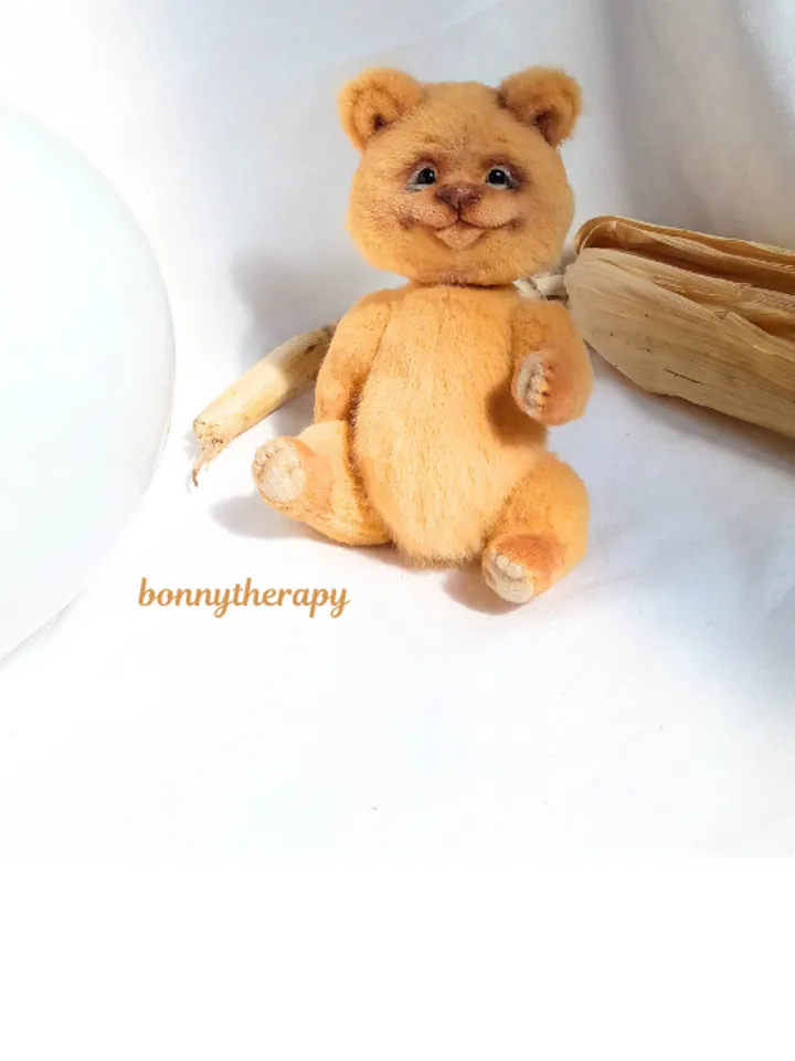 Teddy bear handmade 6.2 inches, smiley little plush bear.