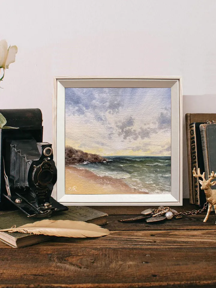Seascape Original Art Sunset Oil Painting Coast Wall Art Sunrise Painting