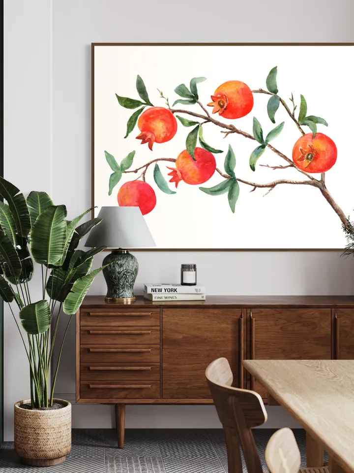 Pomegranate Tree Watercolor Painting Art Print ,Fruit Art Print ,Rustic Kitchen, Kitchen Artwork ,Botanical Print Tree Artwork,Red Art Print