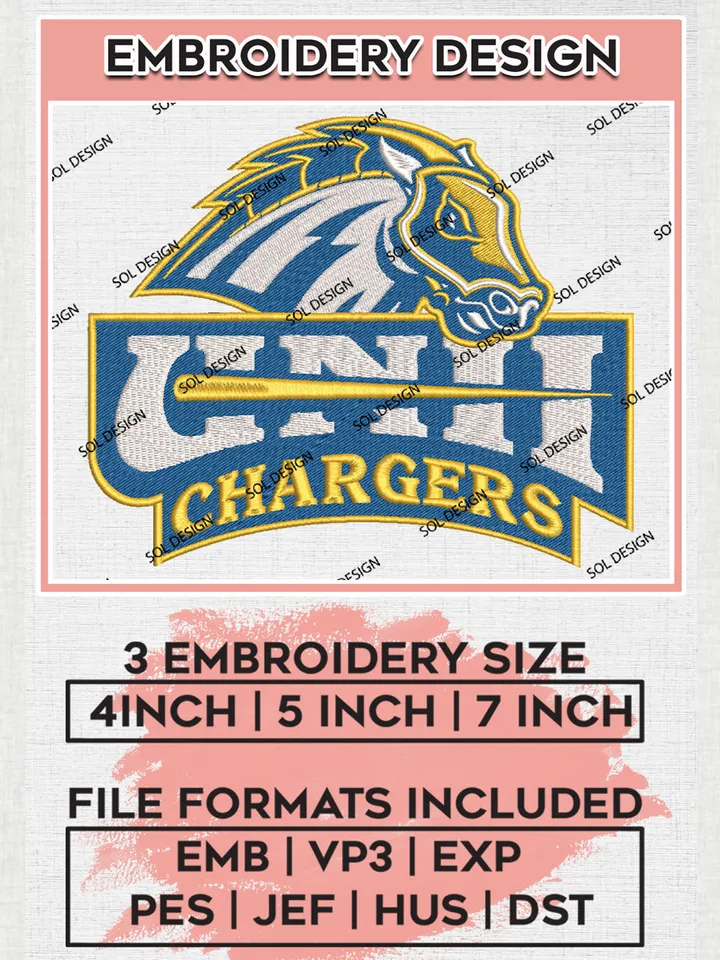 NCAA UNH Chargers Team Logo Embroidery Design Files, NCAA New Haven Chargers Machine Embroidery, NCAA Teams, 3 sizes, NCAA Machine embroidery designs, Digital Download