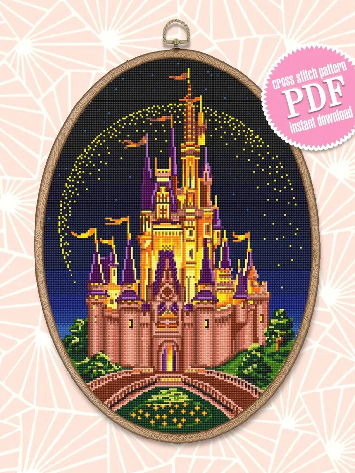 Cinderella castle cross stitch pattern download PDF Magic Kingdom cross stitch Fantasy night xstitch chart Castle princess embroidery #C2