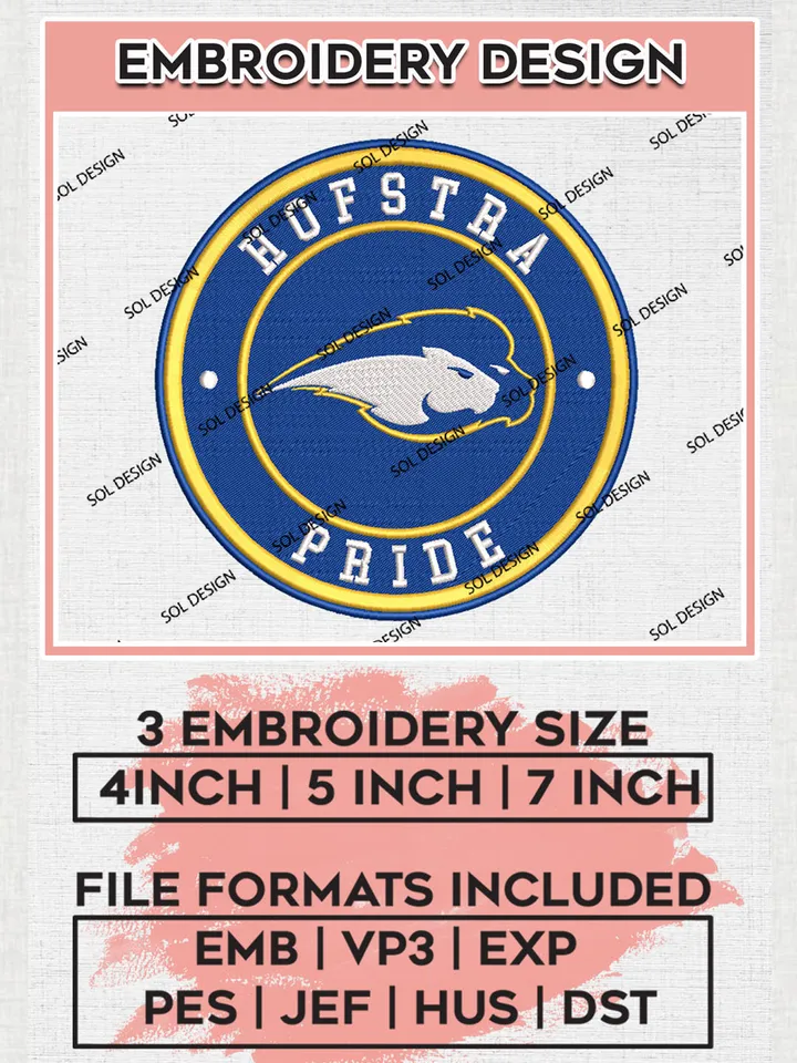 NCAA Hofstra Pride Round Logo Embroidery, NCAA Hofstra Pride Logo Embroidery files, NCAA Teams, Machine embroidery designs, Digital Download