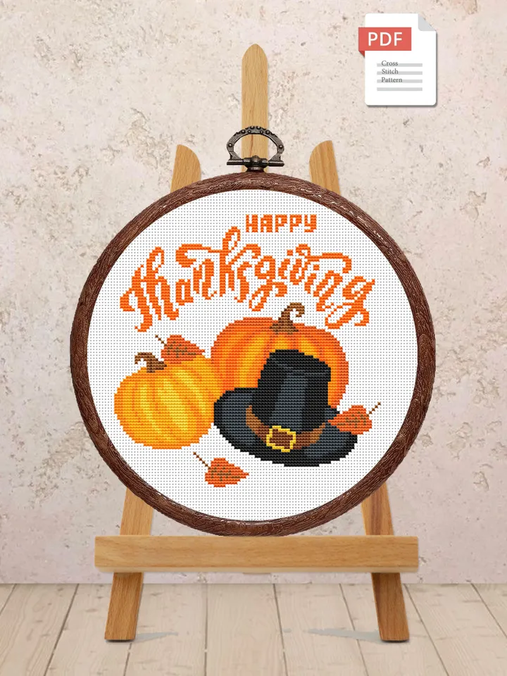 Happy Thanksgiving Cross Stitch Pattern, Thanksgiving Cross Stitch Pattern, Pumpkins Cross Stitch Pattern, Thanksgiving Patterns #hld006