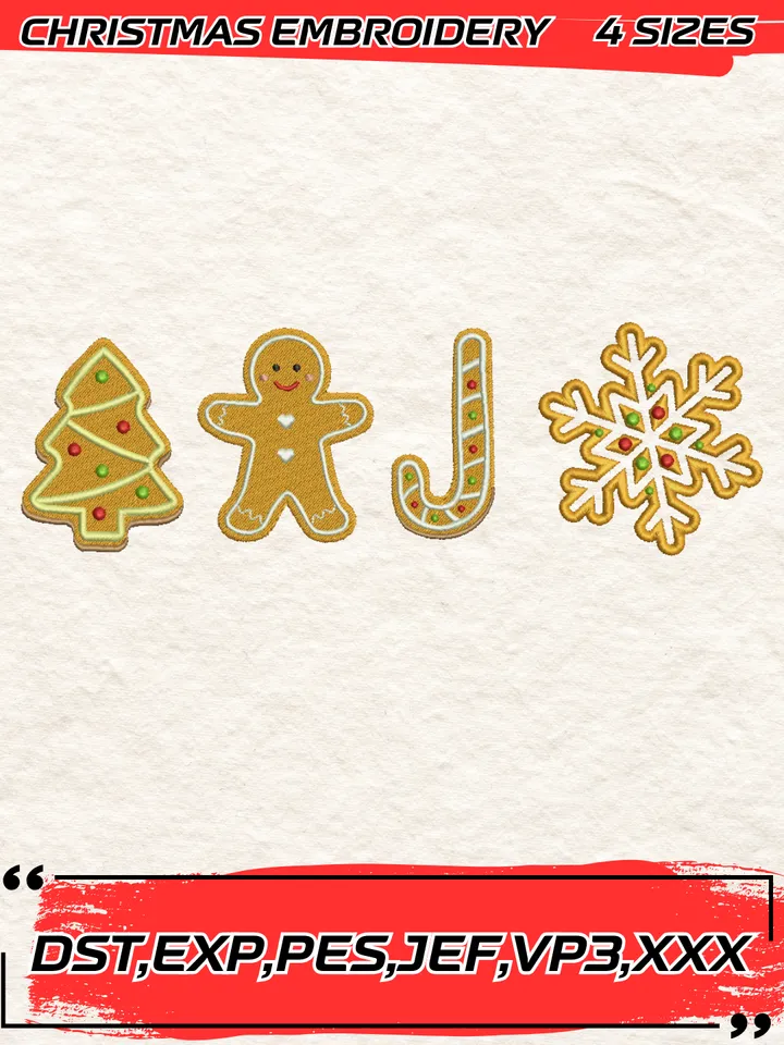 Gingerbread Embroidery Design,Christmas Embroidery Design,4 Sizes, Digital Download