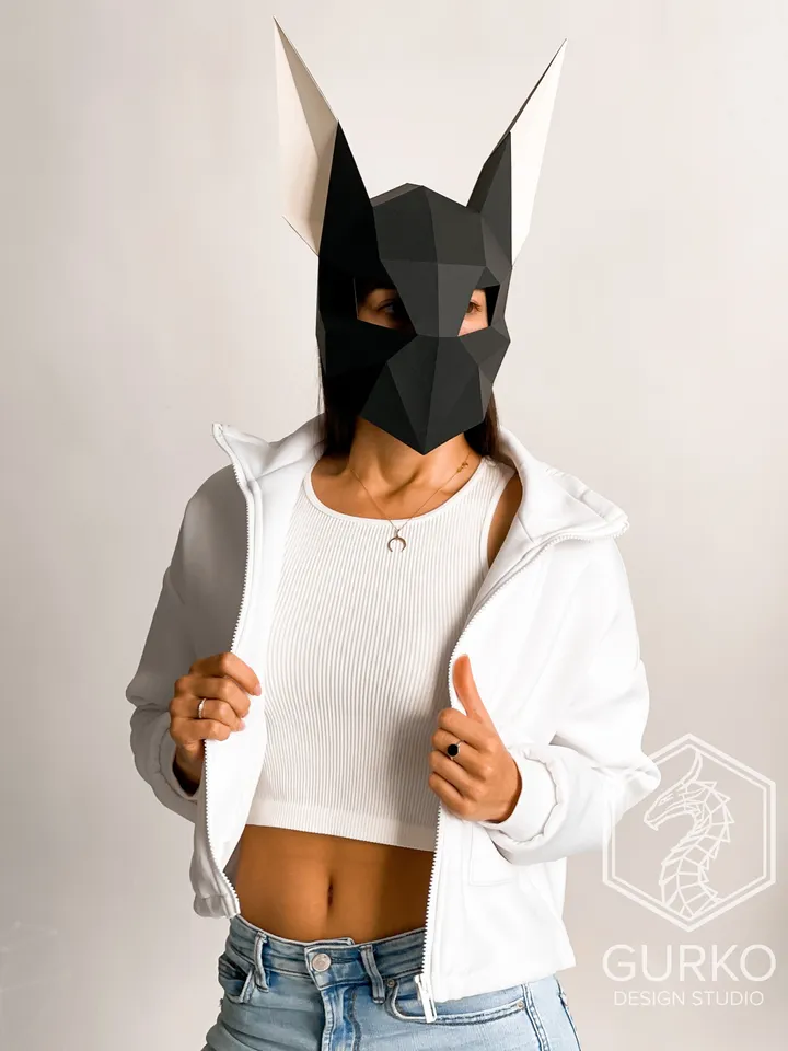 Futuristic Rabbit Mask Papercraft, Digital Template, PDF Download, Gurko, 3D Low Poly Animal Mask, DIY Origami, Pepakura, Paper Mask