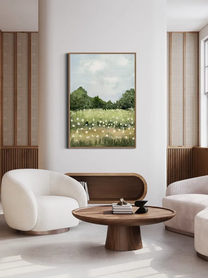 Wildflowers Landscape, Watercolor Painting Print, Meadow Wall Art, French Country Print, Field Painting, Rustic Home Decor,Flowers Landscape