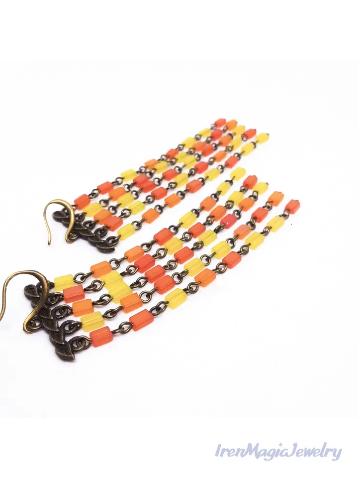 Handmade Boho Earrings in Yellow and Orange Summer Shades