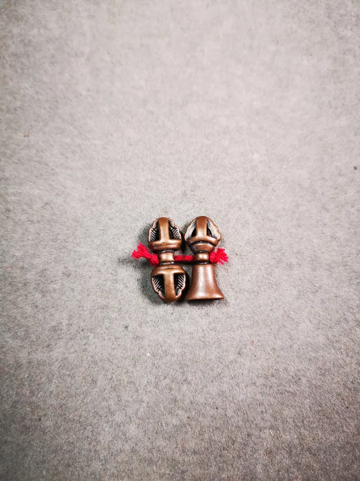 Gandhanra Handmade Tibetan Amulet Pendant,Mini Vajra and Dorje Bell, Mala Marker Bead Accessories, Made of Red Copper