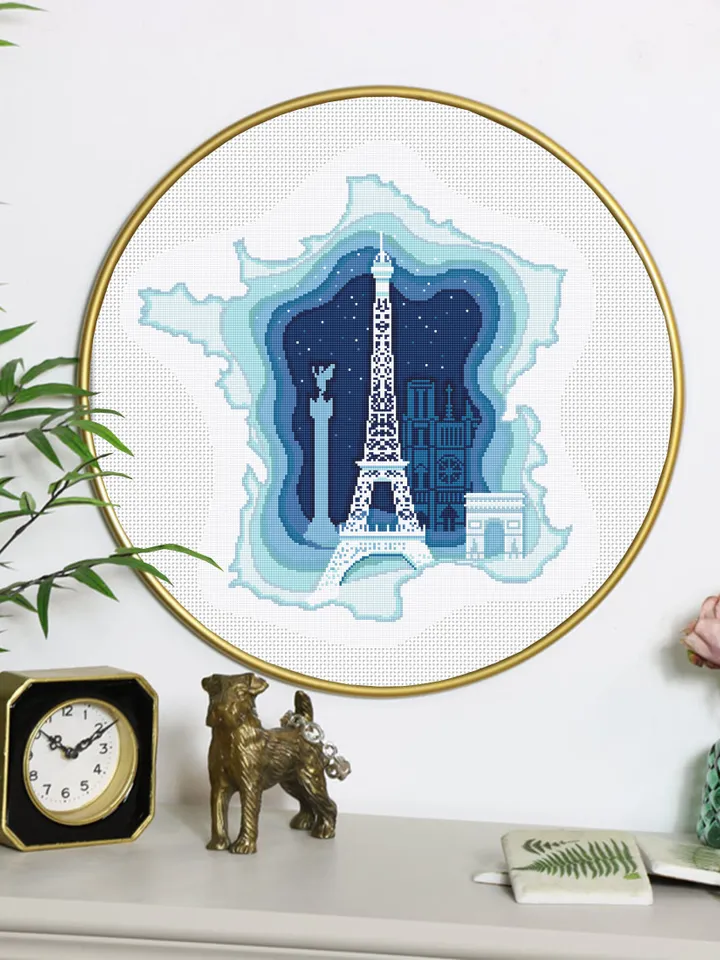 France map cross stitch pattern PDF download Eiffel Tower cross stitch chart, France pattern digital PDF, Paris decor #E15