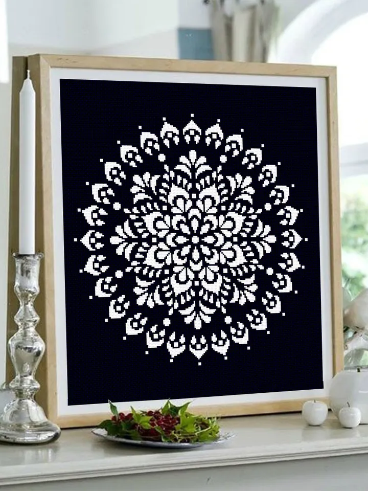 Mandala cross stitch pattern download PDF Simple mandala hand embroidery PDF Monochrome cross stitch chart Modern quick cross stitch #M137