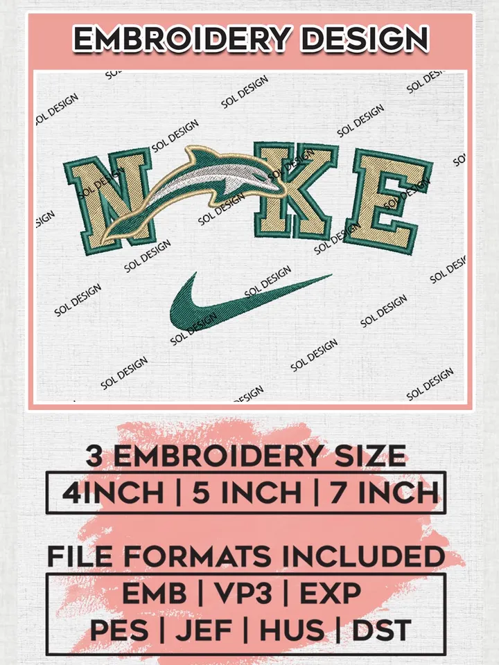 Nike Jacksonville Dolphins Machine Embroidery Design, NCAA Jacksonville Dolphins Embroidery Design files, NCAA Logo Embroidery Designs, NCAA Machine Embroidery Designs, Digital Download