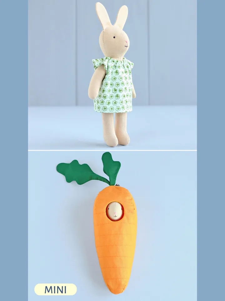 2 PDF Mini Bunny in Dress and Carrot Pouch Sewing Patterns Bundle