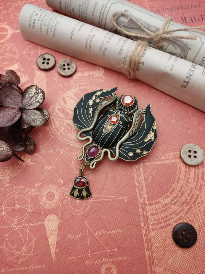 Egiptian Scarab brooch, Scarab Beetle, Egyptian Jewelry, Insect brooch, Scarab pin