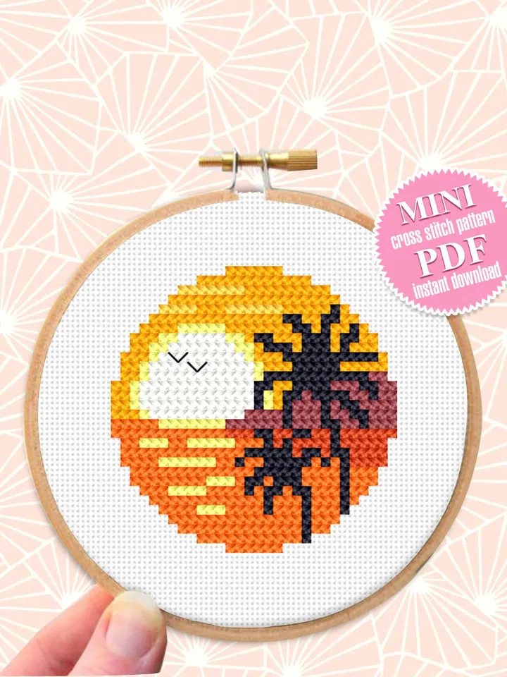 Small cross stitch pattern download PDF Nature landscape mini embroidery beginners Tiny ocean picture cross stitch Nature lover gift #L23