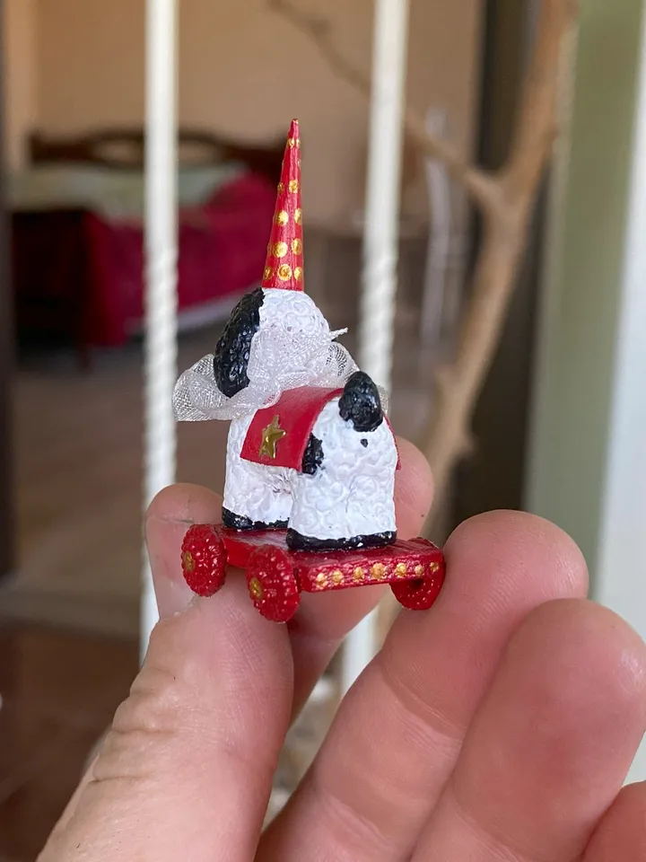 Dog on a cart. Doll toy. 1:12. Handmade. Dollhouse miniature.