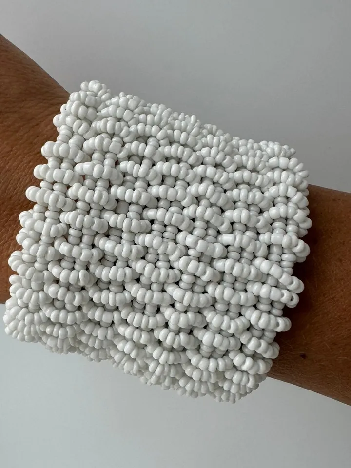 Wide Beaded Handmade Women Bracelet | White Bracelet | Bead Bracelet | Red  Summer Bracelet | Chic Bracelet | Evening  Classy Bracelet