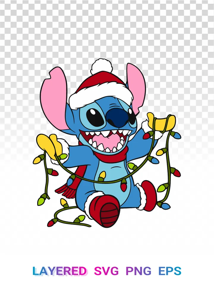 Stitch Christmas Lights SVG, Disney Tangled Santa PNG