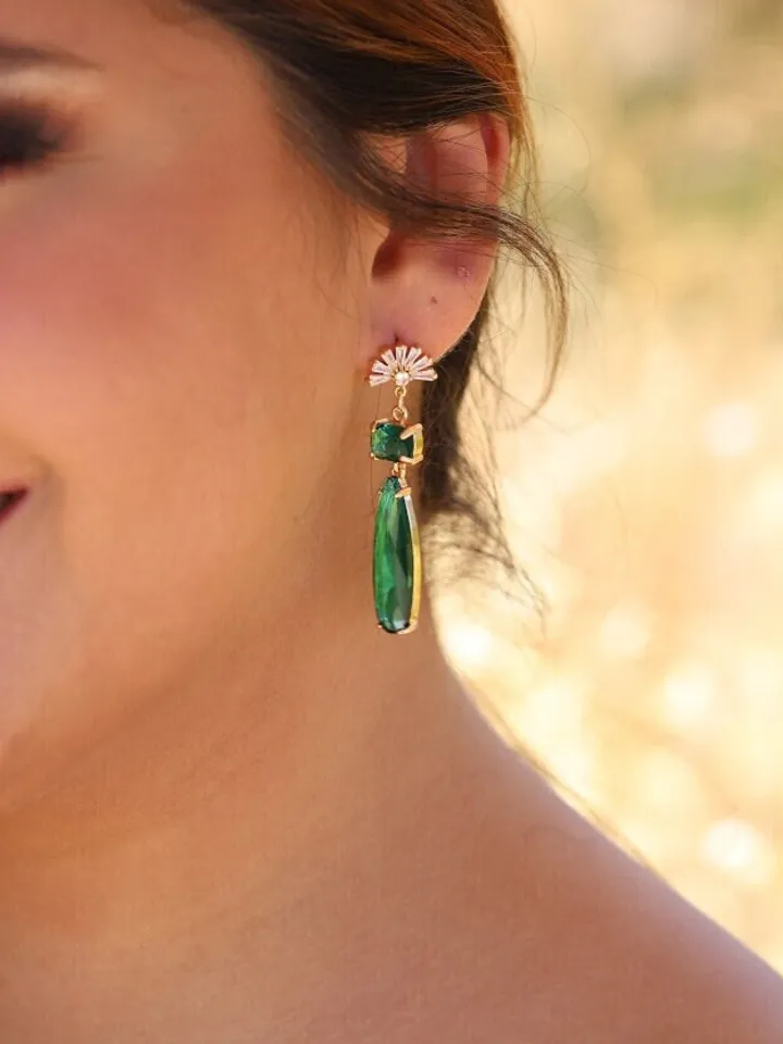Emerald Statement Wedding Earrings, Swarovski Crystal Chandelier Bridal Earrings, Teardrop Gatsby Earrings, Art Deco Statement Jewelry, Gift