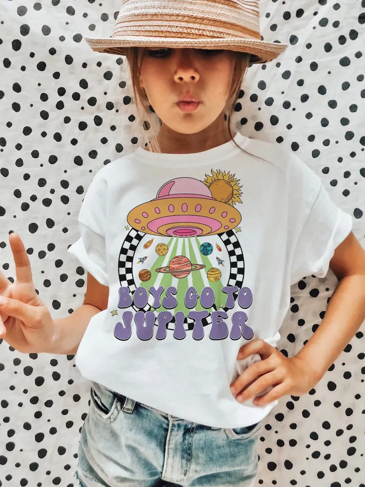 Boys Go to Jupiter Sublimation Design PNG Digital Download Printable Retro Groovy Alien UFO Spaceship Girl Kids Girly Cute Children's School