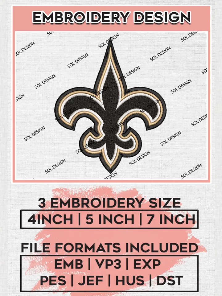 New Orleans Saints Embroidery Design Files, NFL Saints, NFL Embroidery Designs, NFL New Orleans Saints Machine Embroidery Design, Digital Download