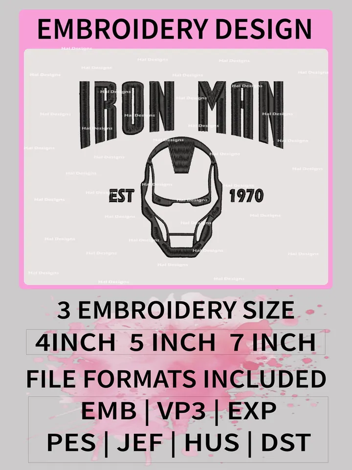 Iron Man Embroidery Designs, Marvel Comics Logo Embroidery Files, Movie Machine Embroidery Patte