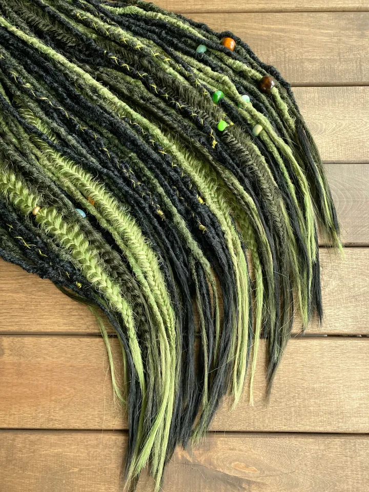 Black and forest green Double Ended Synthetic dreadlocks, ready to ship
