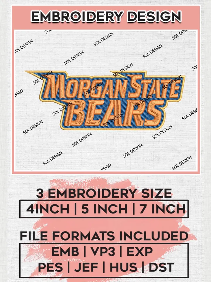 NCAA Morgan State Bears College Team Word Logo Embroidery Design Files, NCAA Morgan State Bears Machine Embroidery, NCAA Teams, 3 sizes, NCAA Machine embroidery designs, Digital Download