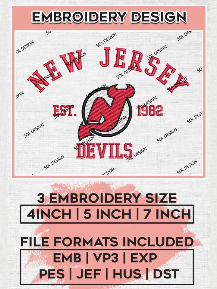 NHL New Jersey Devils Est 1982 Embroidery Files, NHL New Jersey Devils Embroidery Designs, NHL Embroidery Designs, NHL Machine Embroidery Designs, Digital Download