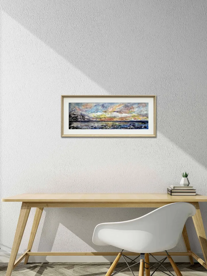 Set of 2 semi-abstract landscapes,original watercolor panoramic paintings,seascape,mountains wall art,modern home decoration,art gifts.