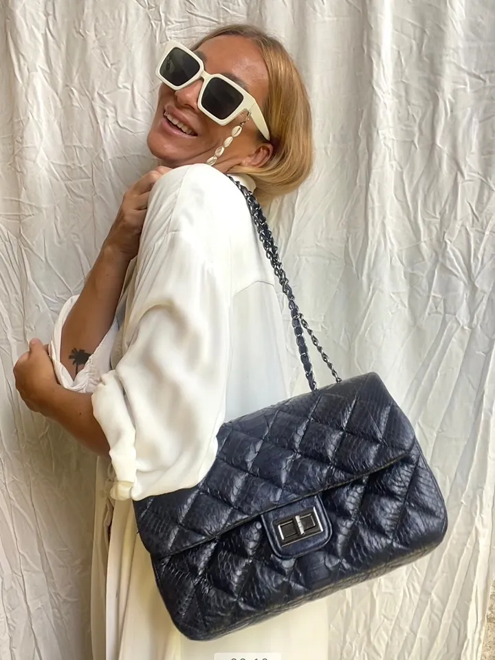 Genuine python skin classy stitched big blue crossbody | designer women leather handbag | snakeprint bag | crossbody purse | gift for her