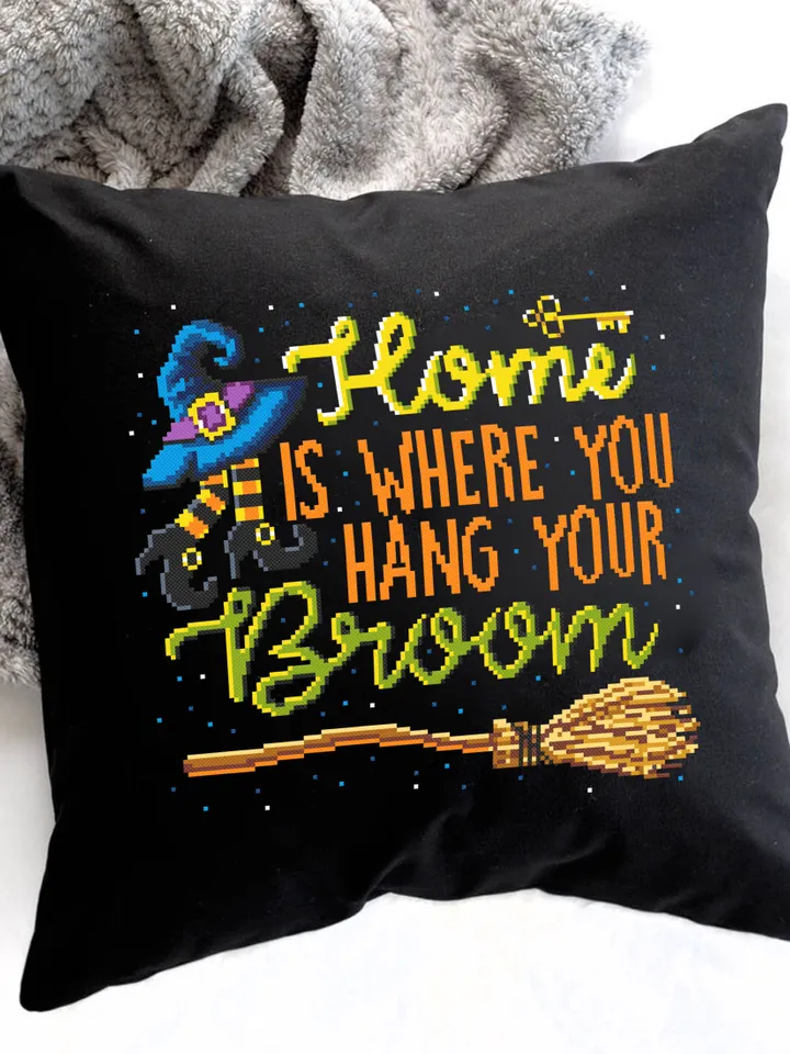 Funny Halloween cross stitch pattern download PDF Modern quote cross stitch chart, Happy Halloween embroidery beginners Home sweet home #H23