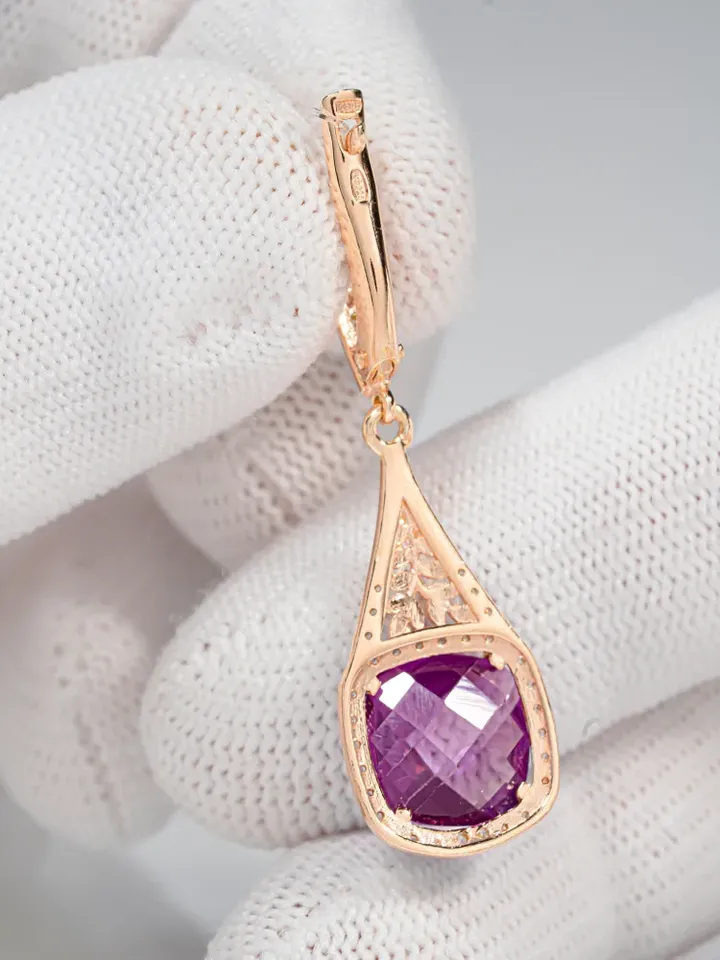 Earrings jewelry Silver gold plated 925 assay value with alexandrite