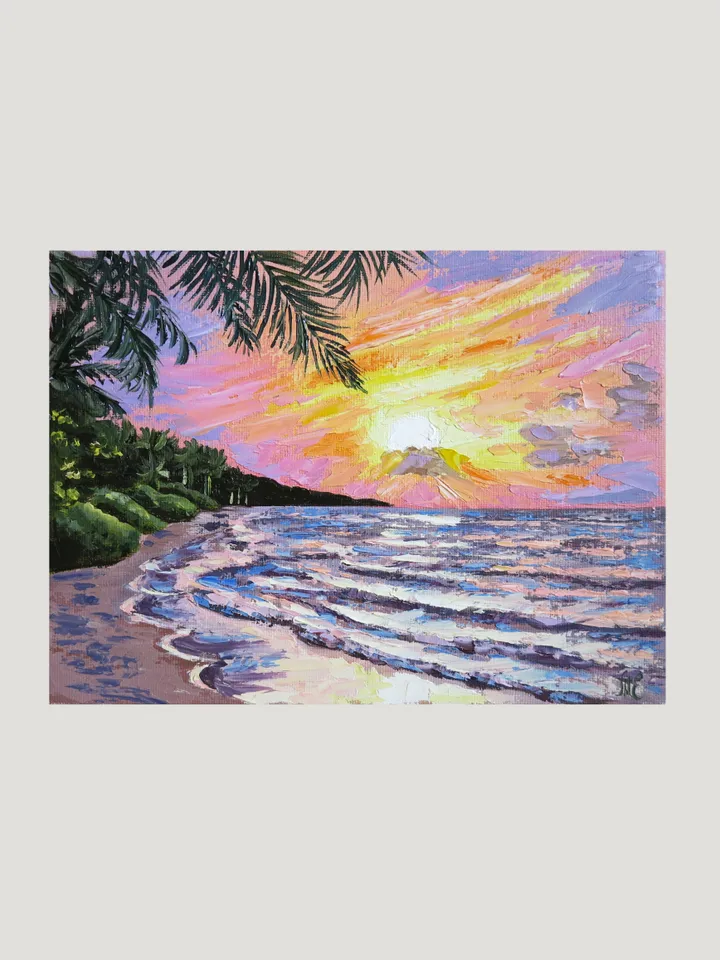 Original Oil Painting California Beach Sunset with Ocean Palette Knife Art Ocean Waves and Beach Scene Artwork